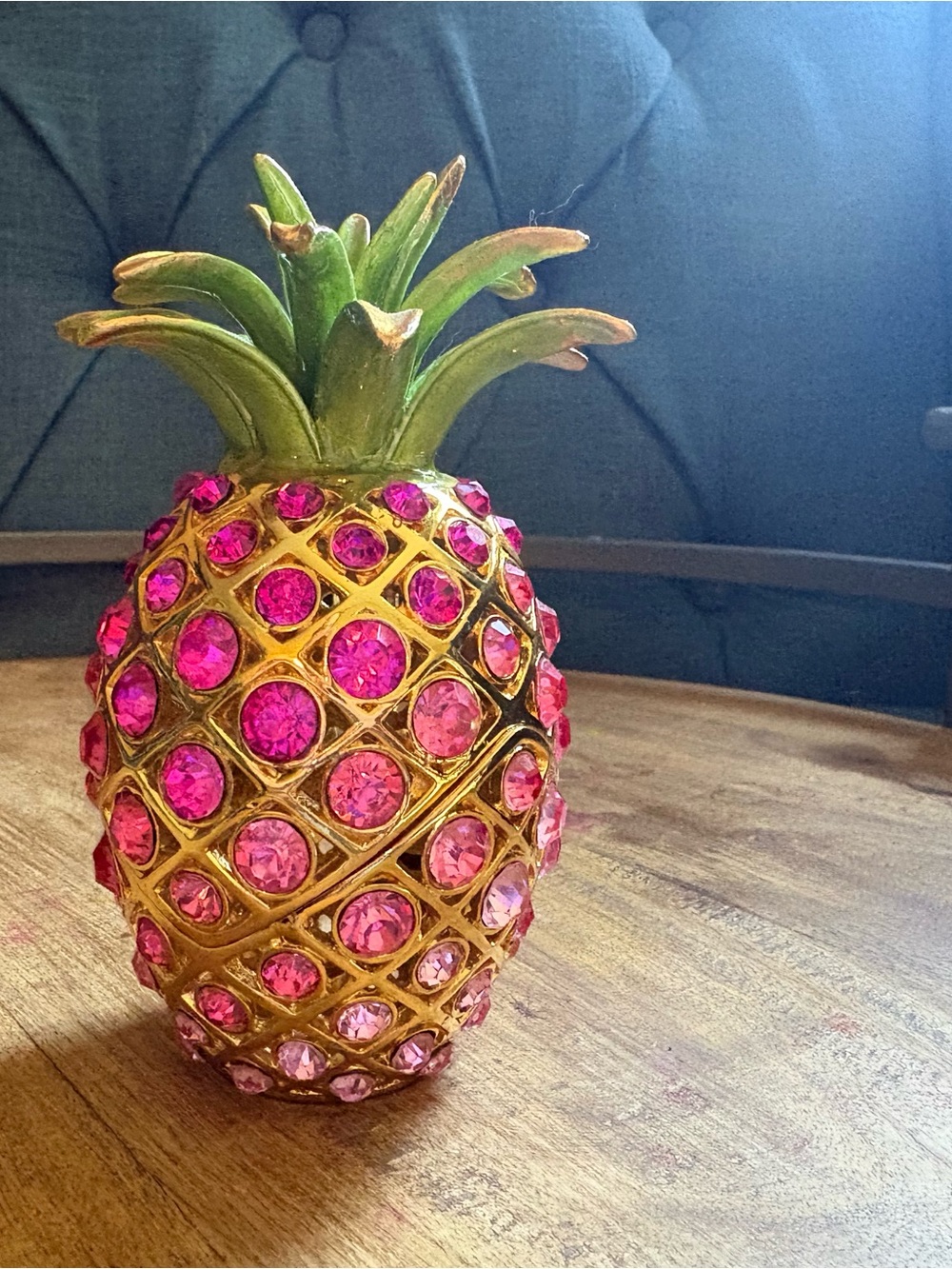 Gold and Pink Jeweled Pineapple Accent Trinket Box Jewelry Storage- Home Decor